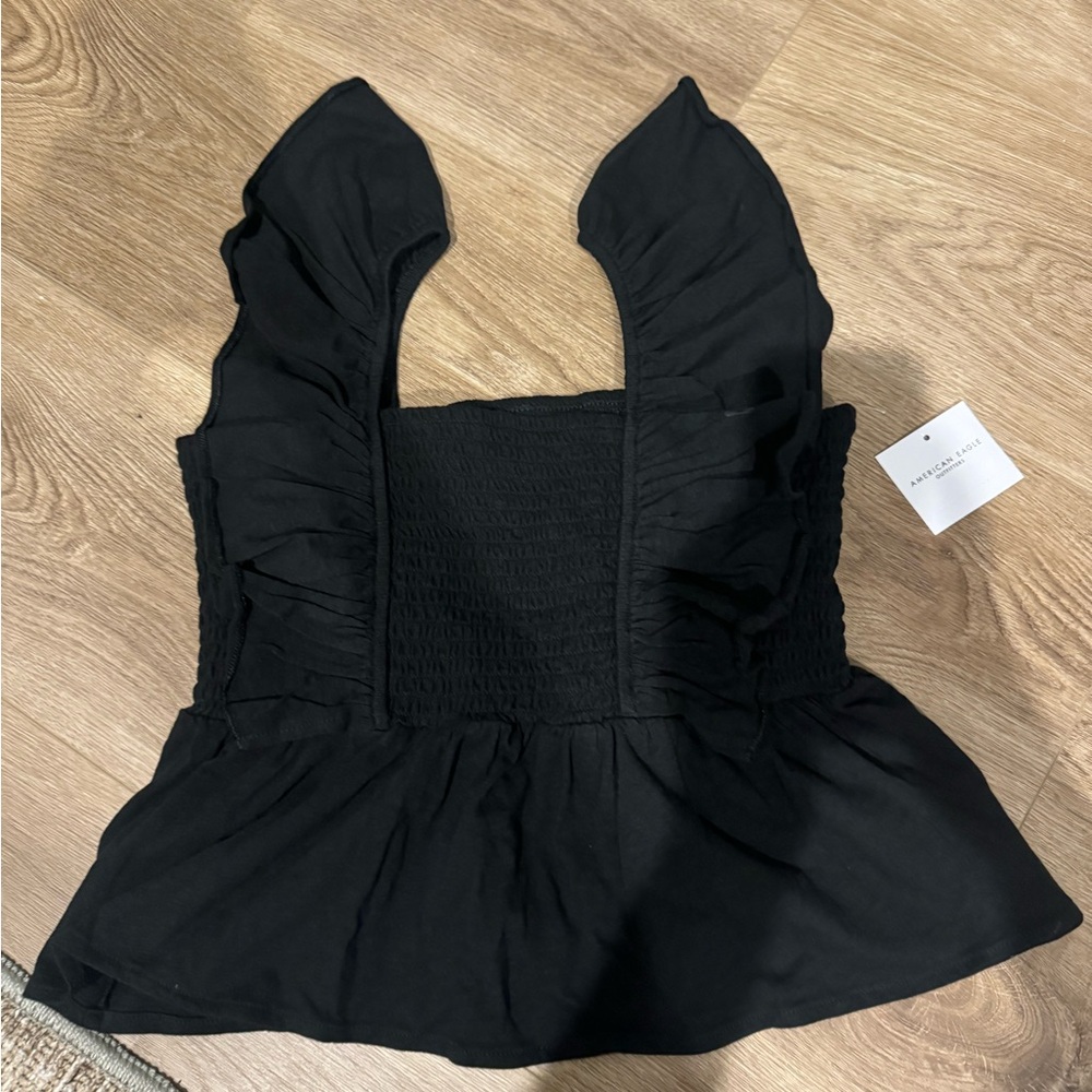 American Eagle Outfitters Black Ruffled Tank Top